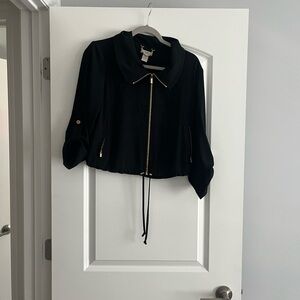 Cache Black Cropped Jacket with Gold Zipper